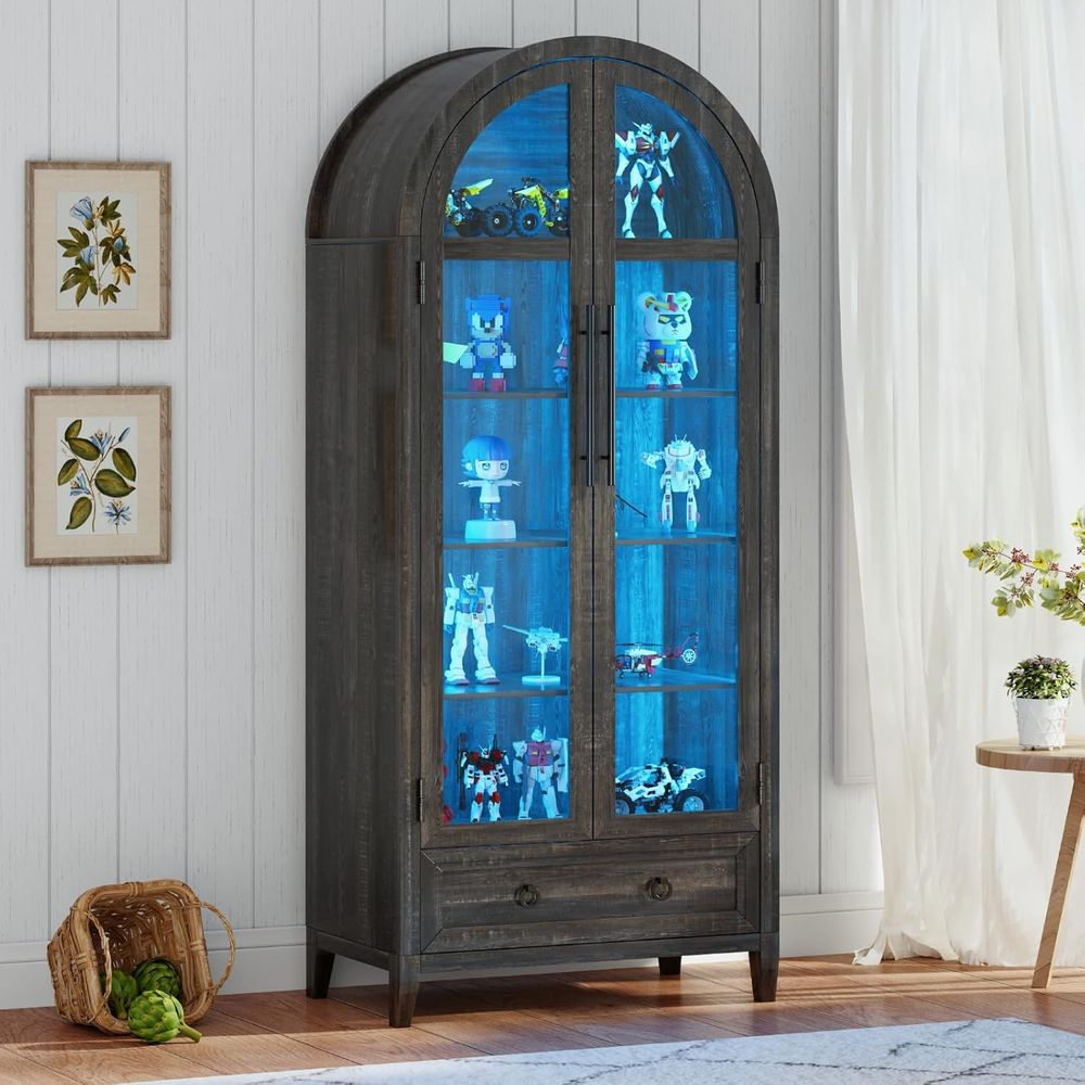 Collectible & Vintage Dolls For Christmas - 73 Arched Glass Display Cabinet with