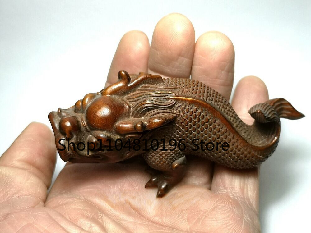 Vintage Collectible Figures - Chinese Boxwood Hand Carved Loong Dragon